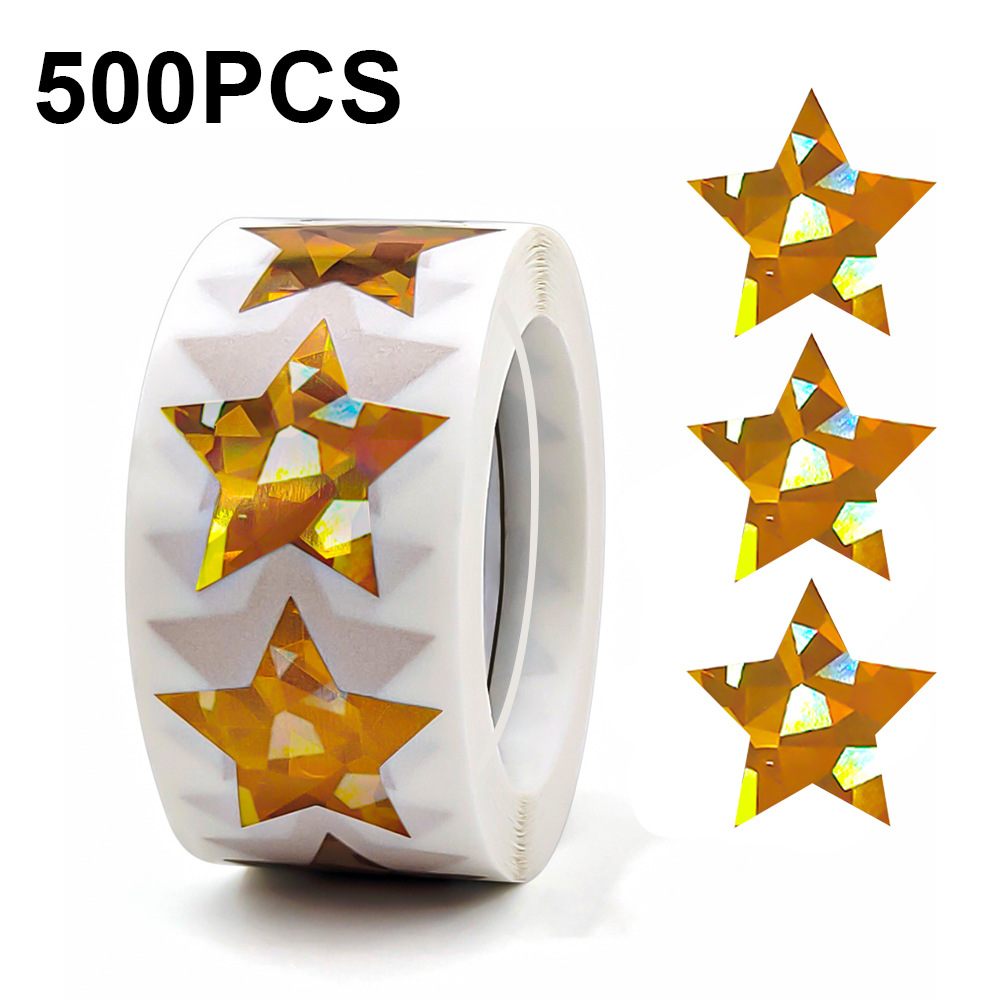 Sticker Label Roll - JCAC 500개/롤 1인치 홀로그램 다채로운 별