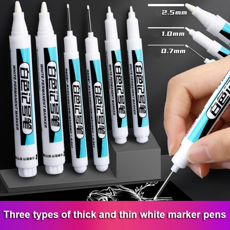 Correction Fluid White - 0.7/1.0/2.5mm 흰색 영구 마커 펜 1/3