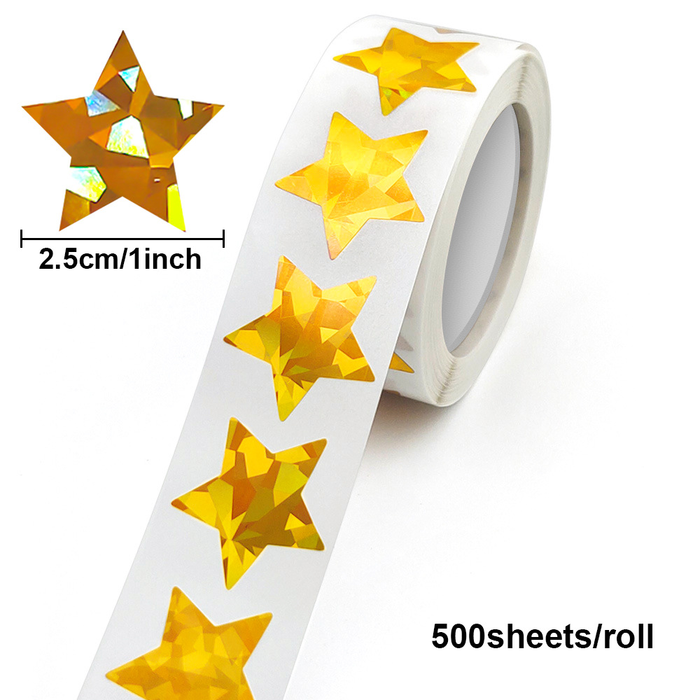 JCAC 500개/롤 1인치 홀로그램 다채로운 별 DI - Sticker Label Roll 리뷰 및 가격