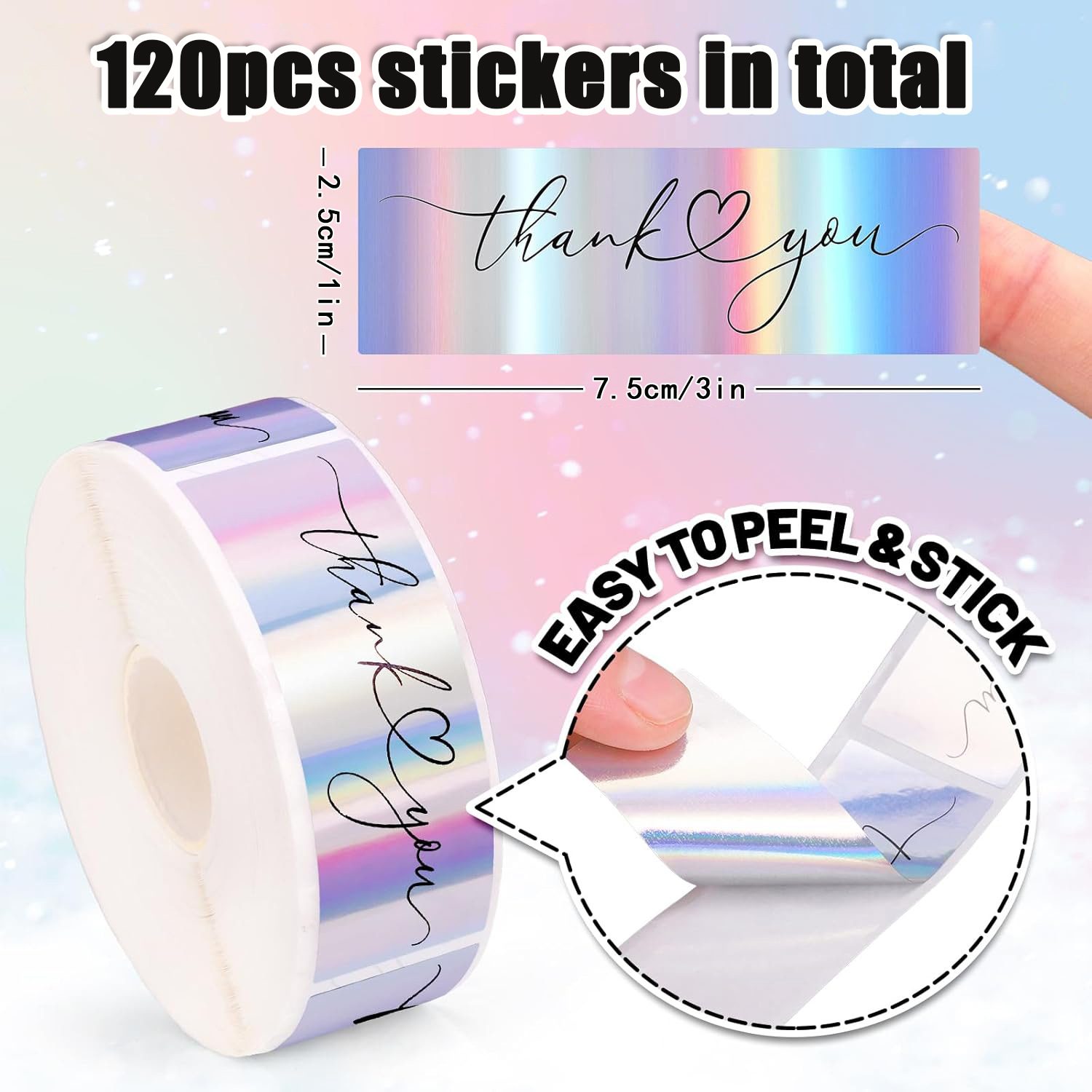 JCAC 120개/롤 3인치 금박 & 홀로그램 감사 스 - Sticker Label Roll 리뷰 및 가격