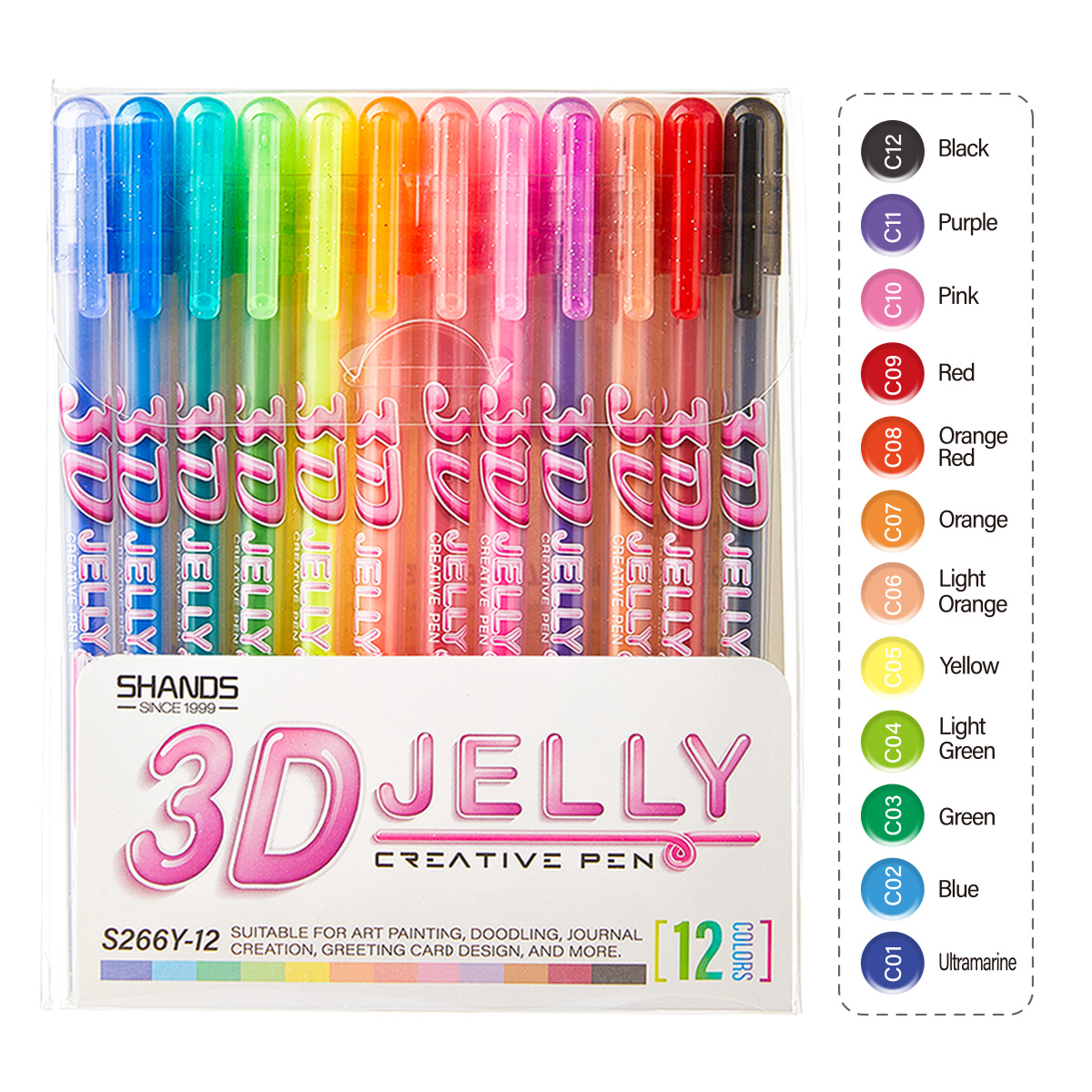 샨즈 12색 3D 젤리 젤 펜 세트, 1.0mm 굵은  - Gel Ink Pen Set 리뷰 및 가격