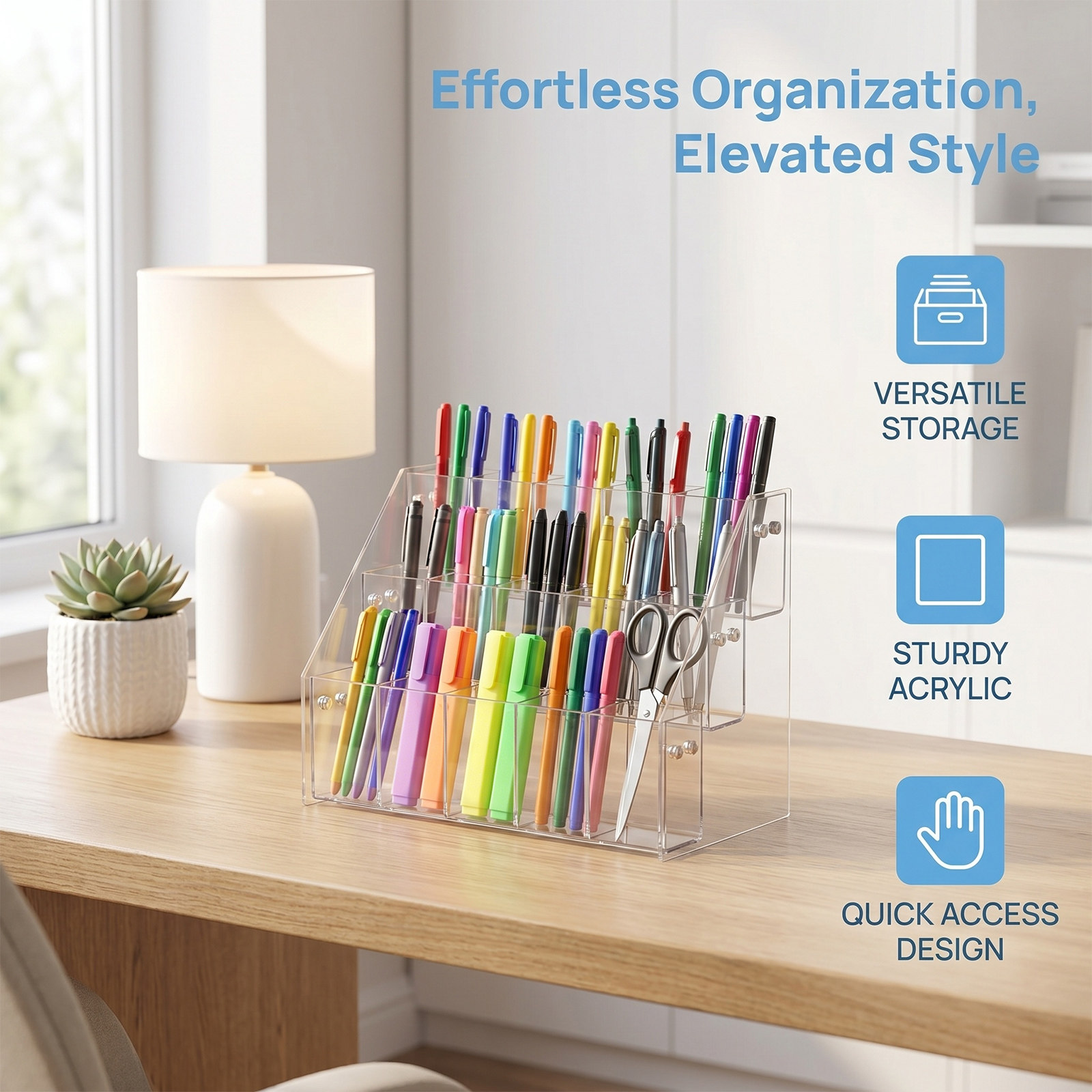 현대적인 투명 아크릴 펜 홀더 디스플레이 스탠드, 책상 - Stationery Office And School Supply Stores 리뷰 및 가격